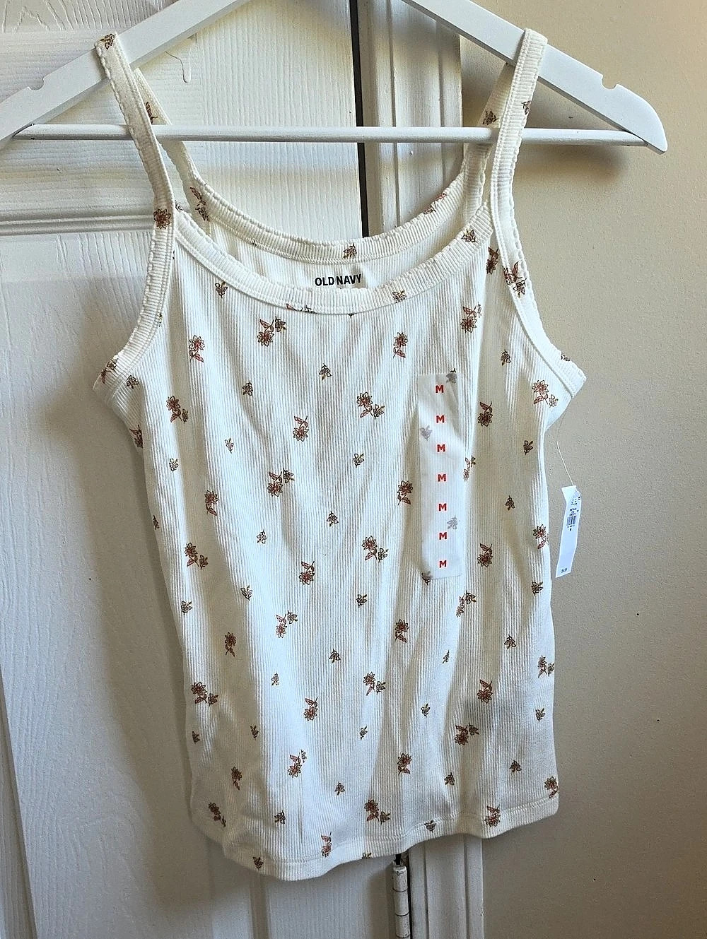 Old Navy Fitted Rib-Knit Tank Top Floral Tank Top White & Brown Medium